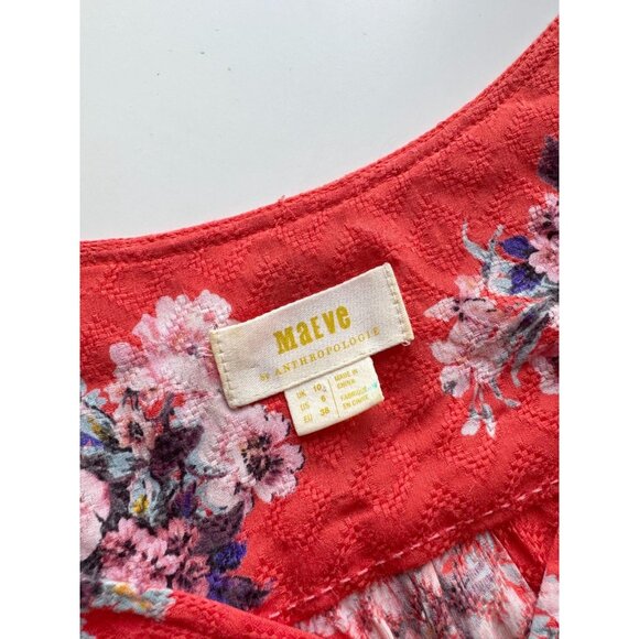 MAEVE Hansley Orange Floral Jacquard V-Neck Puff Sleeve Blouse Top, Size 6 - Picture 11 of 14